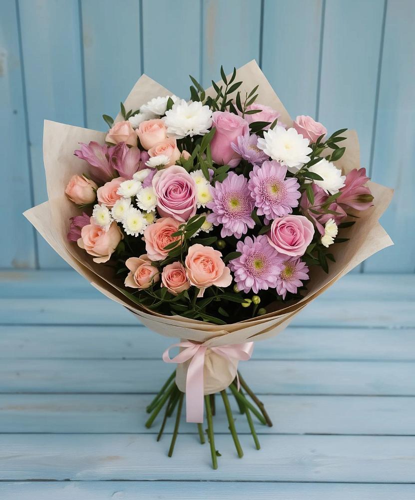 Букет цветов из: Хризантемы, Розы и Альстромерии в Александро-Невской