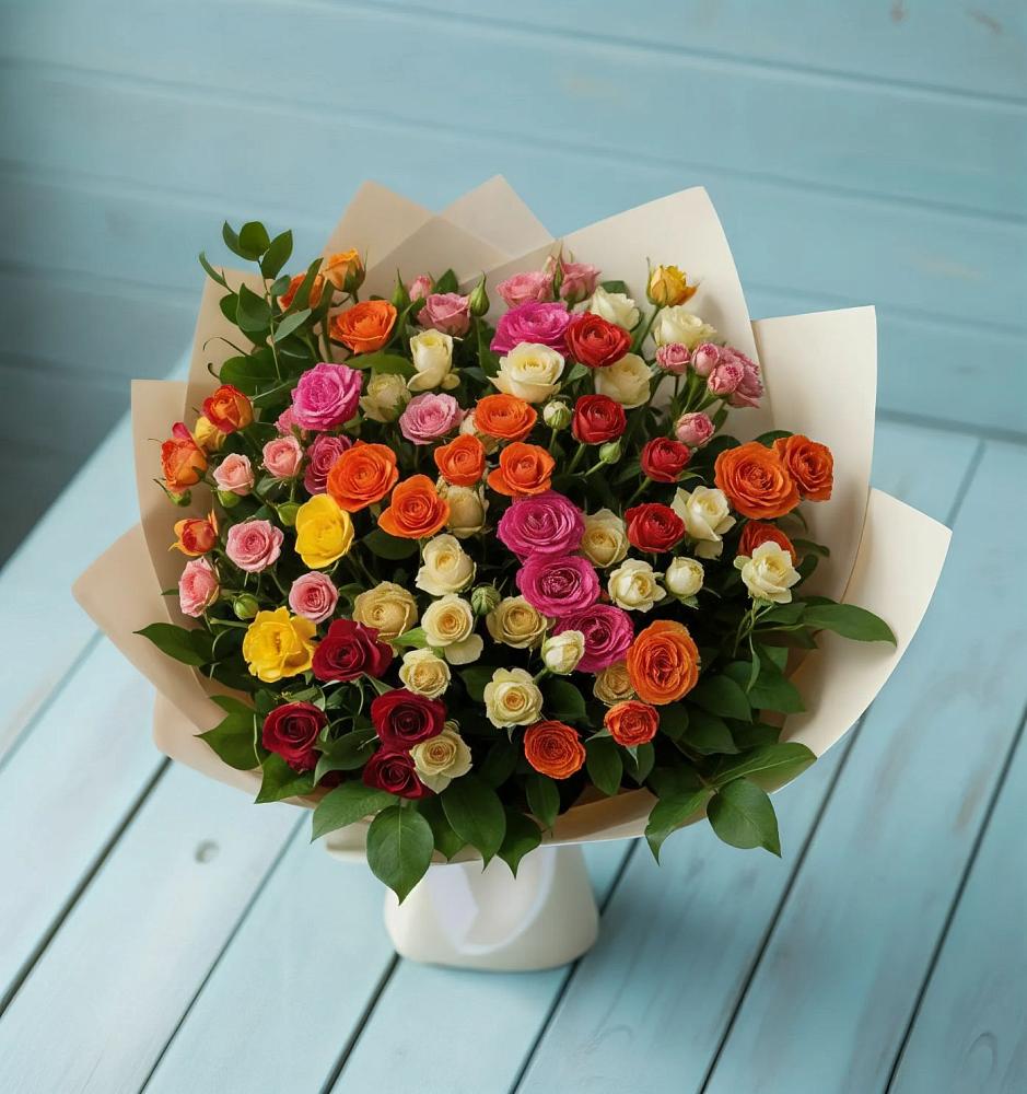Букет Микс из разноцветных кустовых роз в Александро-Невской