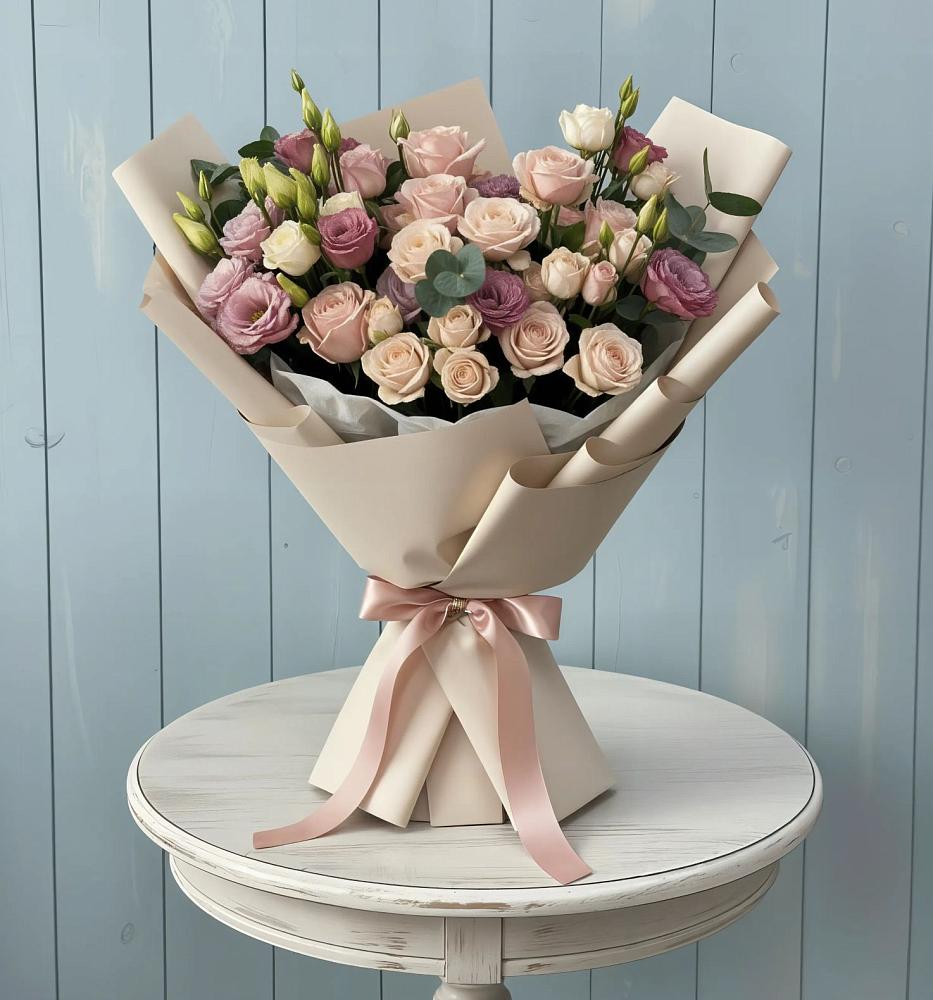 Букет цветов из: Розы и Лизиантусы в Александро-Невской