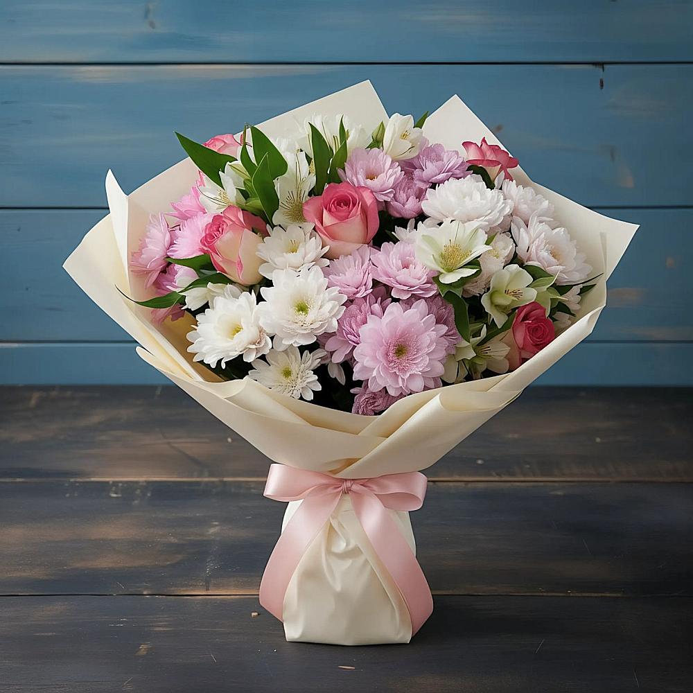 Букет цветов из: Хризантемы, Альстромерии и Розы в Александро-Невской